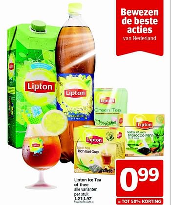 Aanbiedingen Lipton ice tea of thee - Lipton - Geldig van 10/08/2015 tot 16/08/2015 bij Jan Linders