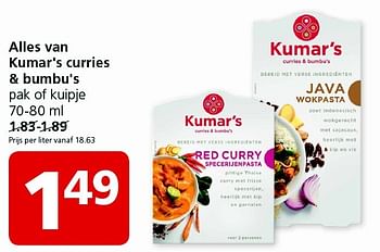 Aanbiedingen Alles van kumar`s curries + bumbu`s pak of kuipje - Kumar's - Geldig van 10/08/2015 tot 16/08/2015 bij Jan Linders