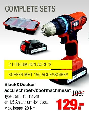 Aanbiedingen Black+decker accu schroef--boormachineset egbl 18 - Black &amp; Decker - Geldig van 10/08/2015 tot 16/08/2015 bij Praxis