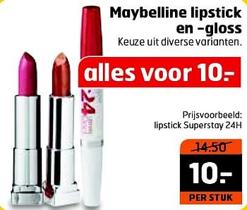 Aanbiedingen Lipstick superstay 24h - Maybelline - Geldig van 11/08/2015 tot 16/08/2015 bij Trekpleister