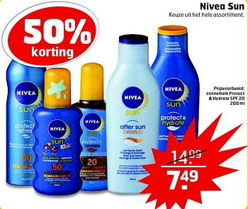 Aanbiedingen Zonnemelk protect + hydrate spf 20 - Nivea - Geldig van 11/08/2015 tot 16/08/2015 bij Trekpleister