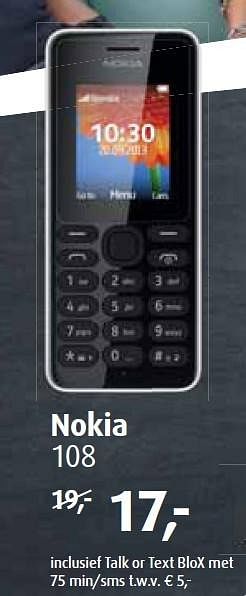 Aanbiedingen Nokia 108 - Nokia - Geldig van 03/08/2015 tot 06/09/2015 bij Belcompany