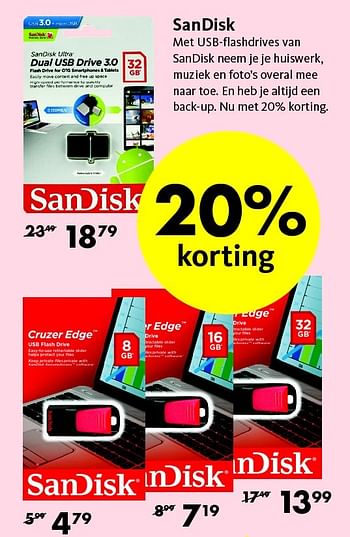 Aanbiedingen Sandisk met usb-flashdrives van sandisk neem je je huiswerk - Sandisk - Geldig van 03/08/2015 tot 06/09/2015 bij Bruna