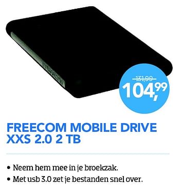 Aanbiedingen Freecom mobile drive xxs 2.0 2 tb - Freecom - Geldig van 01/08/2015 tot 31/08/2015 bij Coolblue