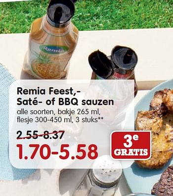 Aanbiedingen Remia feest, saté of bbq sauzen - Remia - Geldig van 16/08/2015 tot 22/08/2015 bij Em-té