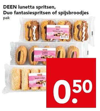 Aanbiedingen Deen lunetta spritsen, duo fantasiespritsen of spijsbroodjes - Huismerk deen supermarkt - Geldig van 16/08/2015 tot 22/08/2015 bij Deen Supermarkten