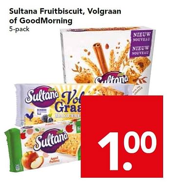 Aanbiedingen Sultana fruitbiscuit, volgraan of goodmorning - Sultana - Geldig van 16/08/2015 tot 22/08/2015 bij Deen Supermarkten