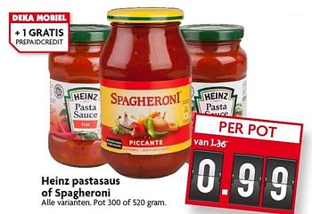 Aanbiedingen Heinz pastasaus of spagheroni - Heinz - Geldig van 16/08/2015 tot 22/08/2015 bij Deka Markt