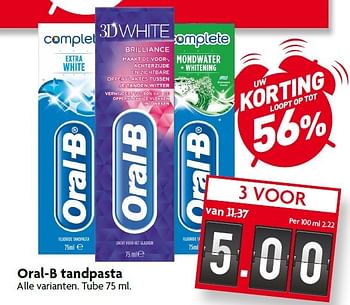 Aanbiedingen Oral-b tandpasta - Oral-B - Geldig van 16/08/2015 tot 22/08/2015 bij Deka Markt