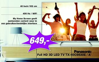 Aanbiedingen Panasonic full hd 3d led tv tx-40cs630e - a+ - Panasonic - Geldig van 10/08/2015 tot 23/08/2015 bij ElectronicPartner