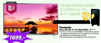 Aanbiedingen Panasonic ultra hd 3d tv tx-55cx700e - a-klasse - Panasonic - Geldig van 10/08/2015 tot 23/08/2015 bij ElectronicPartner