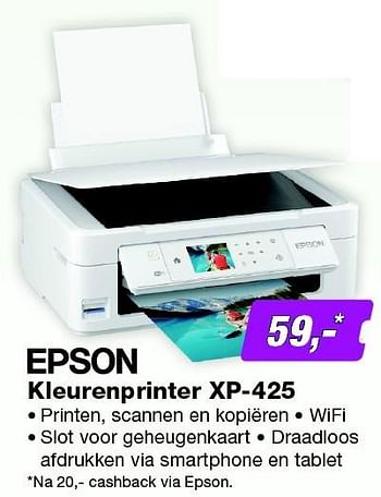 Aanbiedingen Epson kleurenprinter xp-425 - Epson - Geldig van 10/08/2015 tot 23/08/2015 bij ElectronicPartner