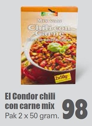 Aanbiedingen El condor chili con carne mix - El Condor - Geldig van 16/08/2015 tot 22/08/2015 bij Lekker Doen