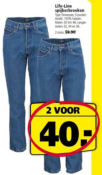 Aanbiedingen Life-line spijkerbroeken tennessee - Life-line - Geldig van 10/08/2015 tot 23/08/2015 bij Welkoop