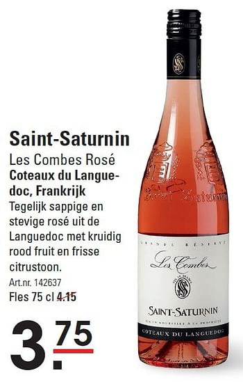 Aanbiedingen Saint-saturnin les combes rosé - Rosé wijnen - Geldig van 06/08/2015 tot 24/08/2015 bij Sligro