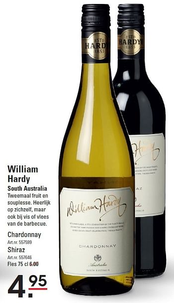 Aanbiedingen William hardy south australia - Witte wijnen - Geldig van 06/08/2015 tot 24/08/2015 bij Sligro