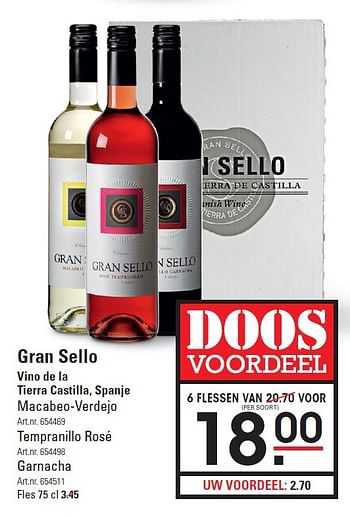 Aanbiedingen Gran sello vino de la tierra castilla, spanje - Rosé wijnen - Geldig van 06/08/2015 tot 24/08/2015 bij Sligro