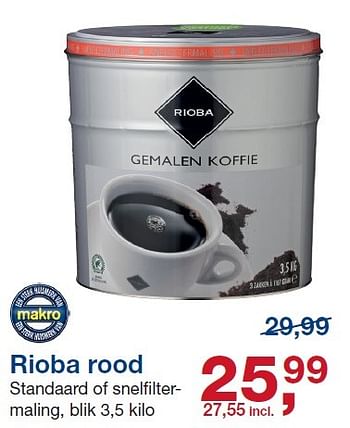 Aanbiedingen Rioba rood - Rioba - Geldig van 12/08/2015 tot 25/08/2015 bij Makro