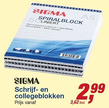 Aanbiedingen Schrijf en collegeblokken - Sigma - Geldig van 12/08/2015 tot 25/08/2015 bij Makro