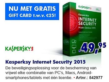 Aanbiedingen Kasperksy internet security 2015 - Kaspersky - Geldig van 10/08/2015 tot 31/08/2015 bij Informatique