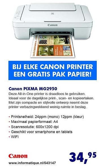 Aanbiedingen Canon pixma mg2950 - Canon - Geldig van 10/08/2015 tot 31/08/2015 bij Informatique