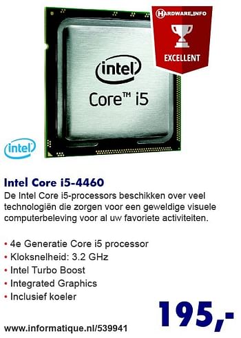 Aanbiedingen Intel core i5-4460 - Intel - Geldig van 10/08/2015 tot 31/08/2015 bij Informatique
