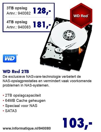 Aanbiedingen Wd red 2tb - Western Digital - Geldig van 10/08/2015 tot 31/08/2015 bij Informatique