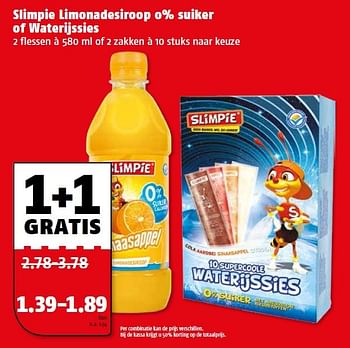 Aanbiedingen Slimpie limonadesiroop 0% suiker of waterijssies - Slimpie - Geldig van 17/08/2015 tot 23/08/2015 bij Poiesz