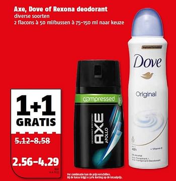 Aanbiedingen Axe, dove of rexona deodorant - Dove - Geldig van 17/08/2015 tot 23/08/2015 bij Poiesz