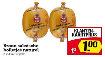 Aanbiedingen Kroon saksische bolletjes naturel - Kroon - Geldig van 17/08/2015 tot 23/08/2015 bij Coop