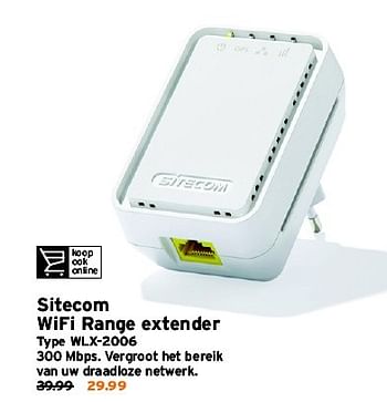 Aanbiedingen Sitecom wifi range extender wlx-2006 - Sitecom - Geldig van 17/08/2015 tot 23/08/2015 bij Gamma