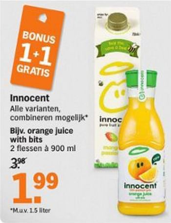 Aanbiedingen Orange juice with bits - Innocent - Geldig van 17/08/2015 tot 23/08/2015 bij Albert Heijn