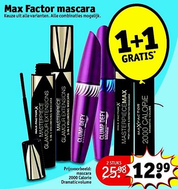 Aanbiedingen Mascara 2000 calorie dramatic volume - Max Factor - Geldig van 18/08/2015 tot 23/08/2015 bij Kruidvat