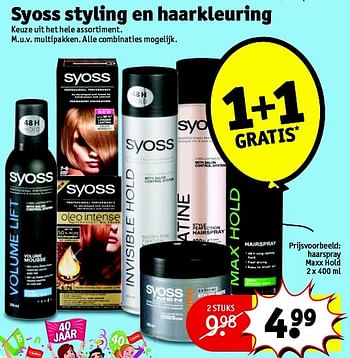 Aanbiedingen Haarspray maxx hold - Syoss - Geldig van 18/08/2015 tot 23/08/2015 bij Kruidvat
