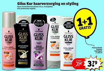 Aanbiedingen Shampoo total repair - Gliss Kur - Geldig van 18/08/2015 tot 23/08/2015 bij Kruidvat