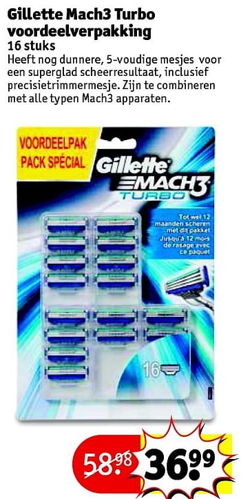 Aanbiedingen Gillette mach3 turbo voordeelverpakking - Gillette - Geldig van 18/08/2015 tot 23/08/2015 bij Kruidvat