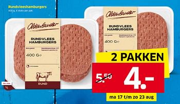Aanbiedingen Rundvleeshamburgers - Oldenlander - Geldig van 17/08/2015 tot 23/08/2015 bij Lidl