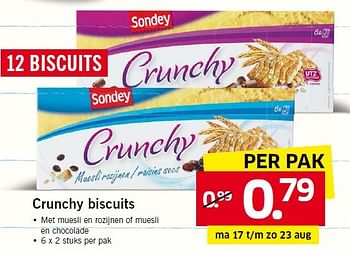 Aanbiedingen Crunchy biscuits - Sondey - Geldig van 17/08/2015 tot 23/08/2015 bij Lidl