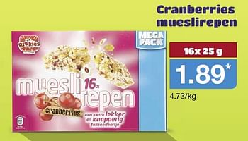 Aanbiedingen Cranberries mueslirepen - Bre'kies - Geldig van 19/08/2015 tot 25/08/2015 bij Aldi