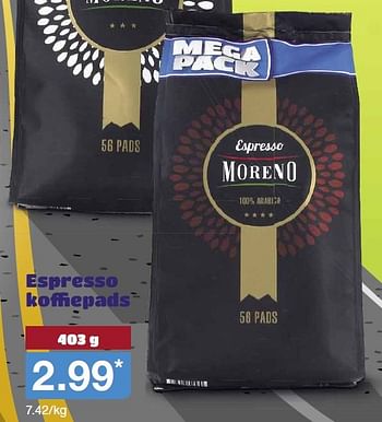Aanbiedingen Espresso koffiepads - Moreno - Geldig van 19/08/2015 tot 25/08/2015 bij Aldi
