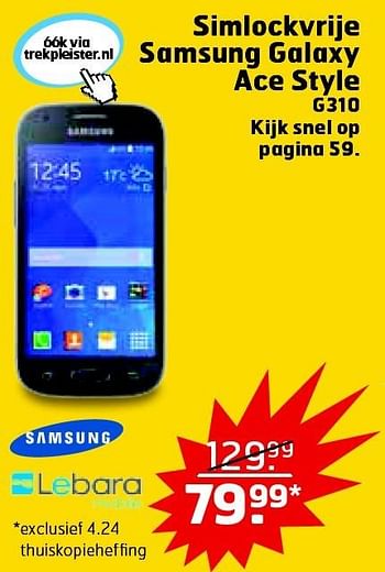 Aanbiedingen Simlockvrije samsung galaxy ace style g310 - Samsung - Geldig van 18/08/2015 tot 30/08/2015 bij Trekpleister