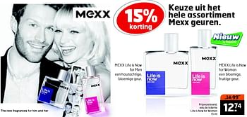 Aanbiedingen Eau de toilette life is now for woman - Mexx - Geldig van 18/08/2015 tot 30/08/2015 bij Trekpleister