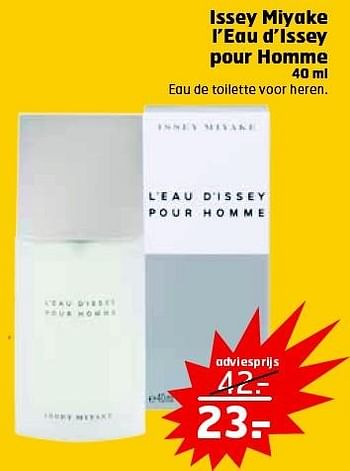 Aanbiedingen Issey miyake l`eau d`issey pour homme - Issey Miyake - Geldig van 18/08/2015 tot 30/08/2015 bij Trekpleister