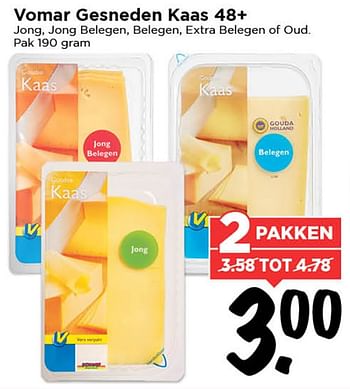 Aanbiedingen Vomar gesneden kaas 48+ - Huismerk Vomar - Geldig van 19/08/2015 tot 25/08/2015 bij Vomar