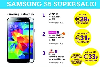 Aanbiedingen Samsung galaxy s5 - Samsung - Geldig van 12/08/2015 tot 31/08/2015 bij Telecombinatie