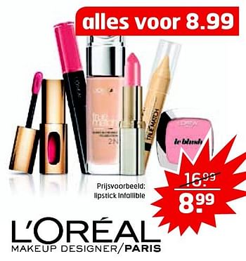 Aanbiedingen Lipstick infallible - L'Oreal Paris - Geldig van 18/08/2015 tot 30/08/2015 bij Trekpleister