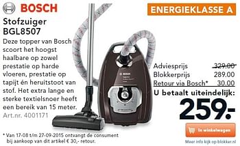 Aanbiedingen Bosch stofzuiger bgl8507 - Bosch - Geldig van 24/08/2015 tot 02/09/2015 bij Blokker