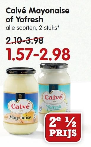 Aanbiedingen Calvé mayonaise of yofresh - Calve - Geldig van 23/08/2015 tot 29/08/2015 bij Em-té