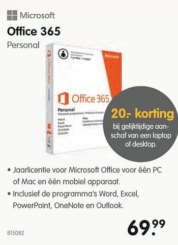 Aanbiedingen Office 365 personal - Microsoft - Geldig van 22/08/2015 tot 06/09/2015 bij MyCom