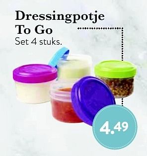 Aanbiedingen Dressingpotje to go - To Go - Geldig van 28/08/2015 tot 20/09/2015 bij Cook & Co